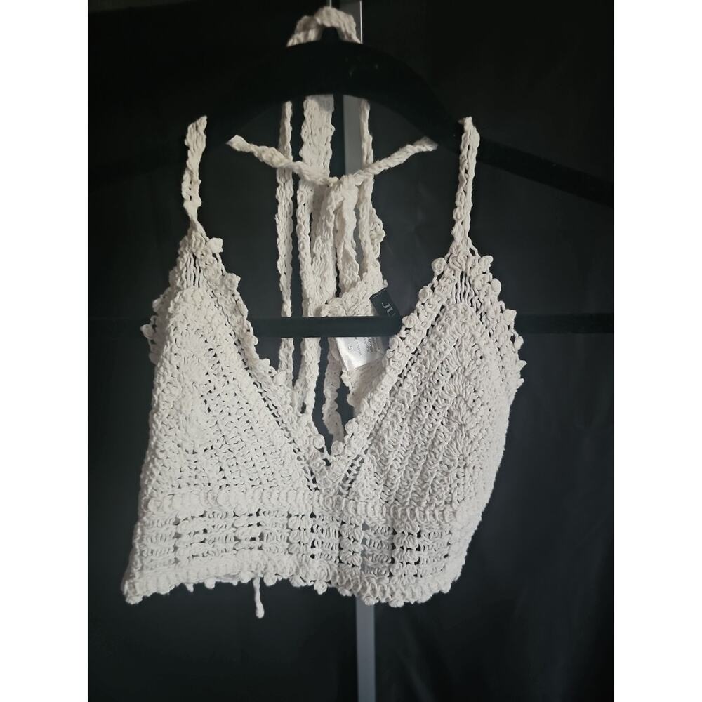Julia By Love J Women's Boho Festival Hippie White Crochet Halter Top Sz S
